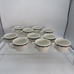 10 Buffalo China Mugs USA Heavy Restaurant Ware Coffee Cups Grey Crest